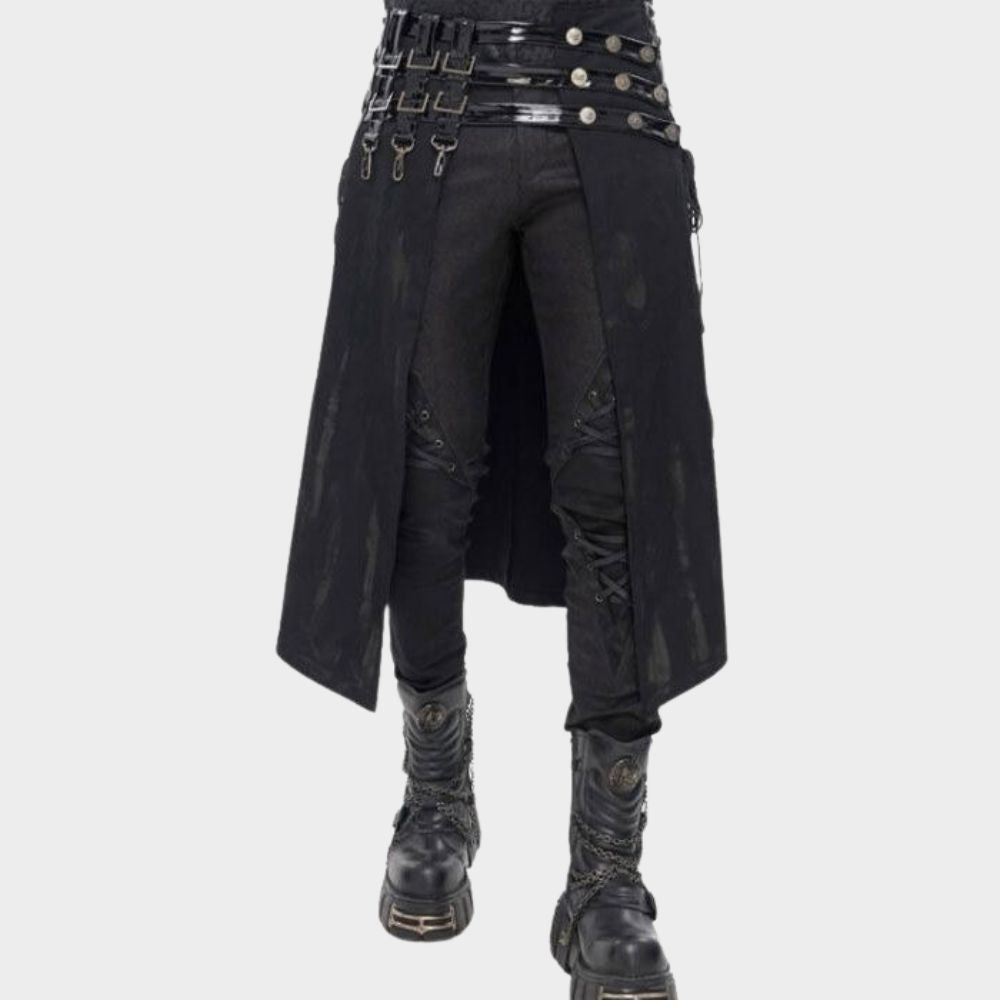 men wearing black gothic kilt on gothic clothings