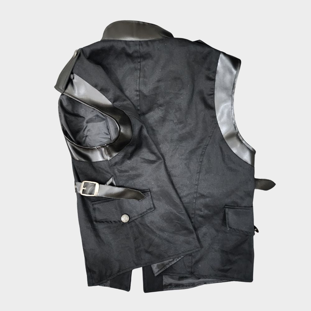 black mens leather vest