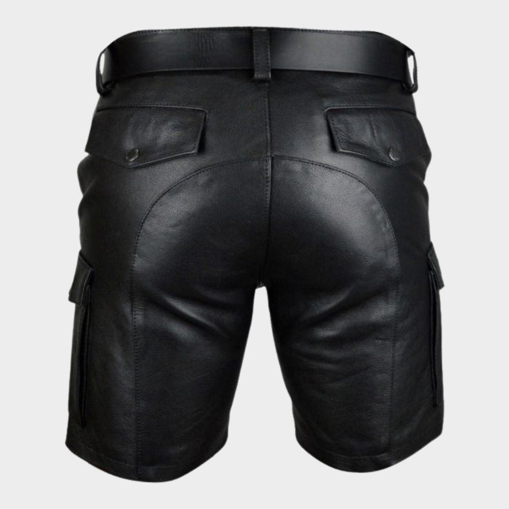 gothic leather shorts with grey background