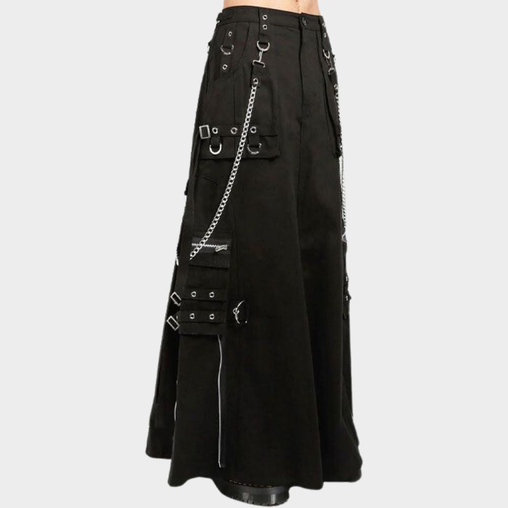 gothic long skirt with zip with grey background.