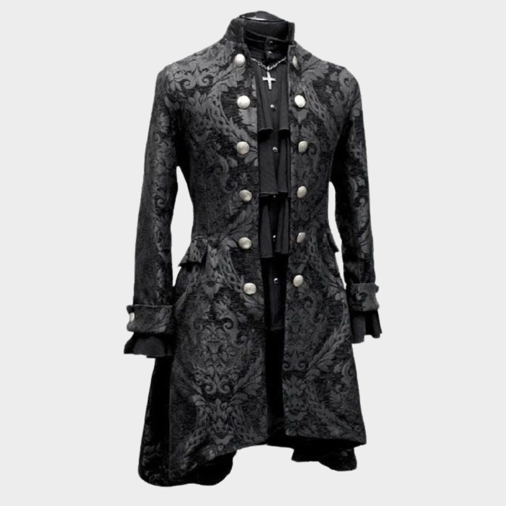Gothic Trench Coat Mens with white background.