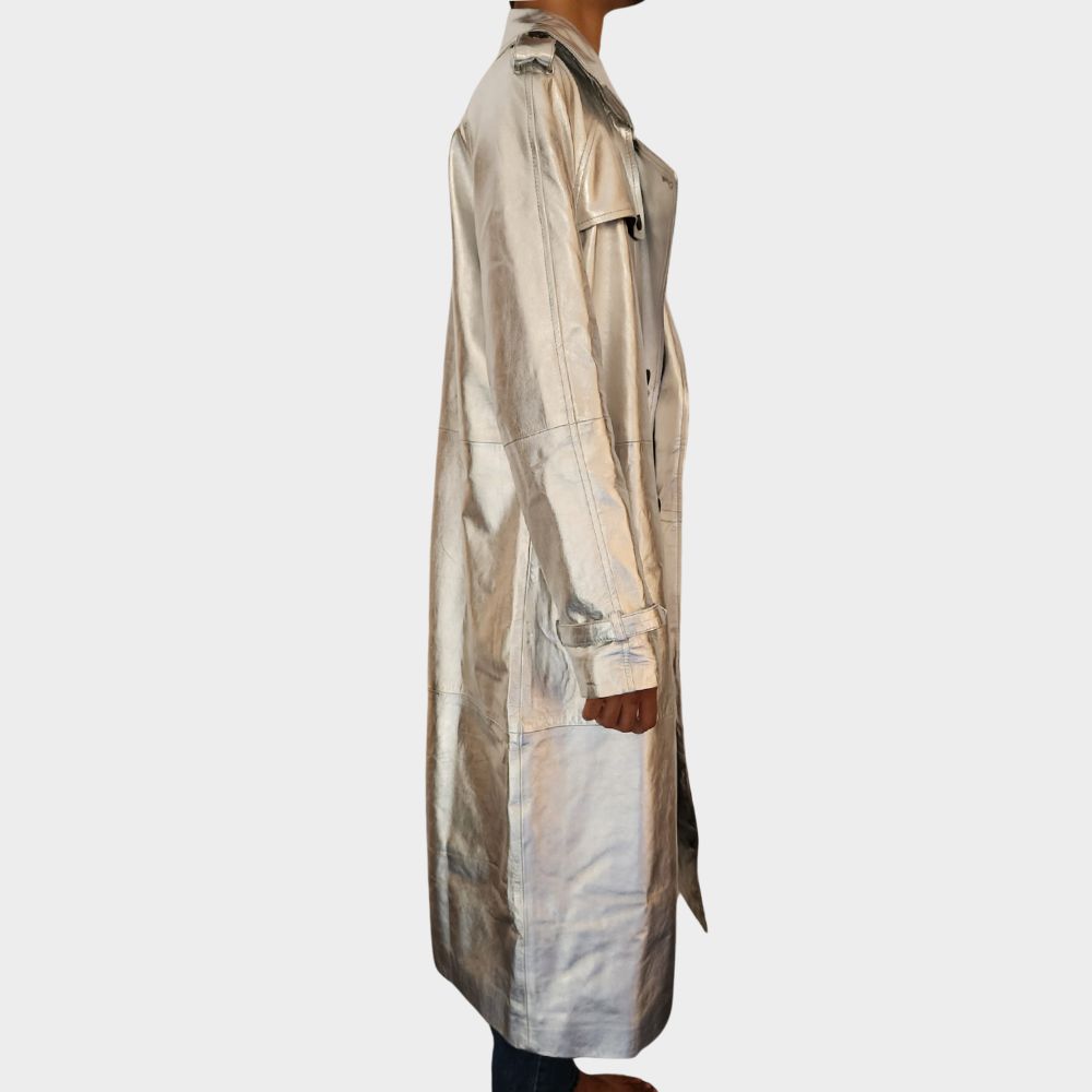 men wearing leather metallic trench coat at gothic clothings.
