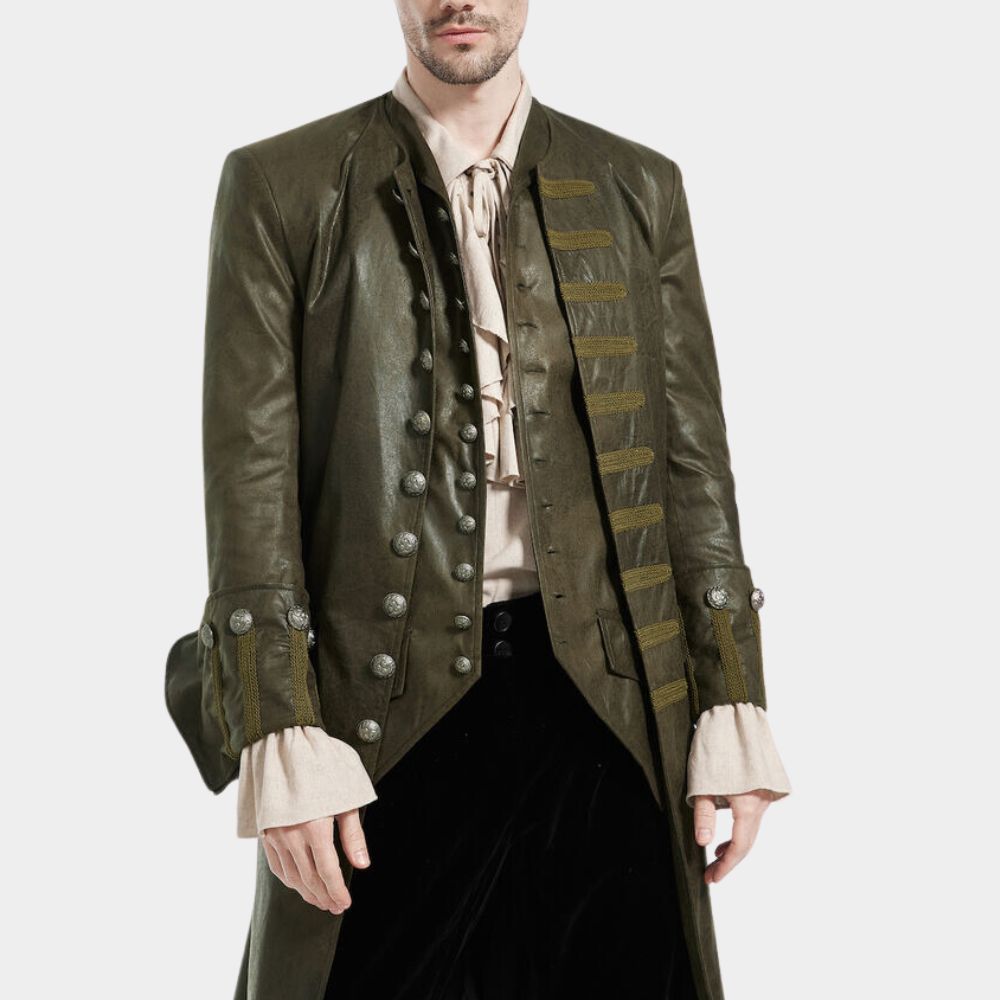 Men's Green Leather Pirate Coat