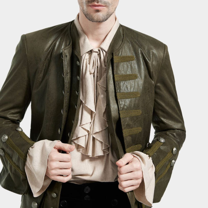 Men's Green Leather Pirate Coat