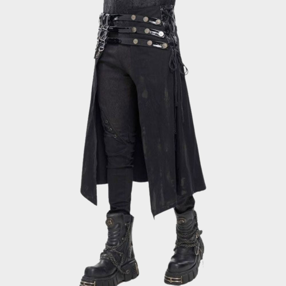 men wearing punk mens half kilt on gothic clothings.