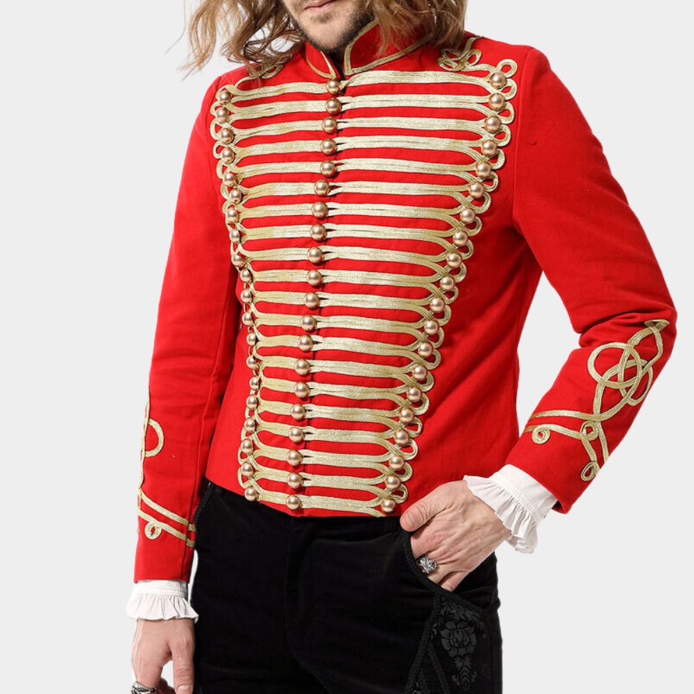 Red Gothic Style Officer Jacket For Men