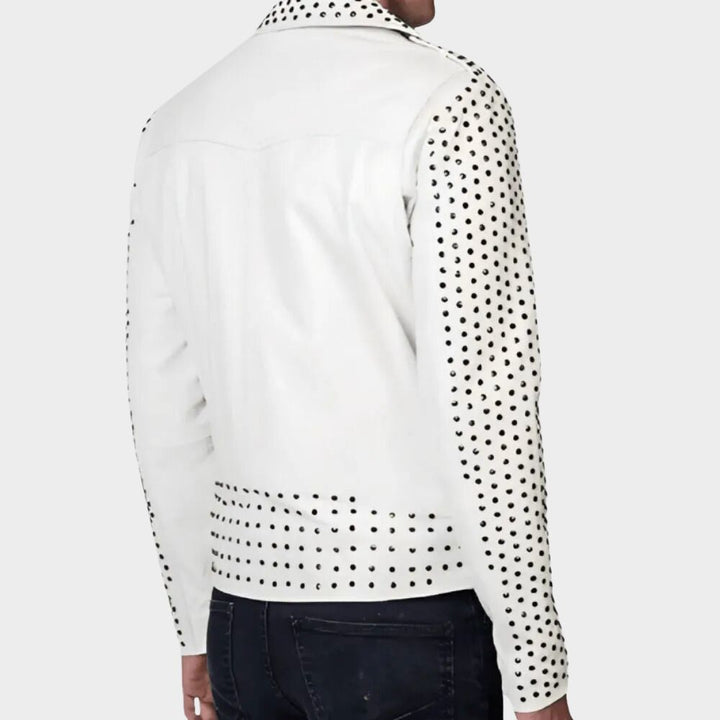 studded white leather jacket