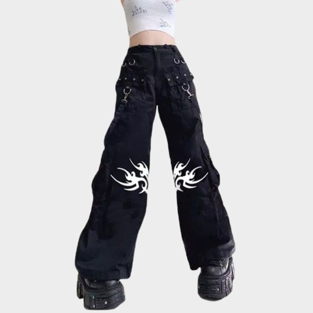 women wearing womens black gothic pants at gothic clothings.