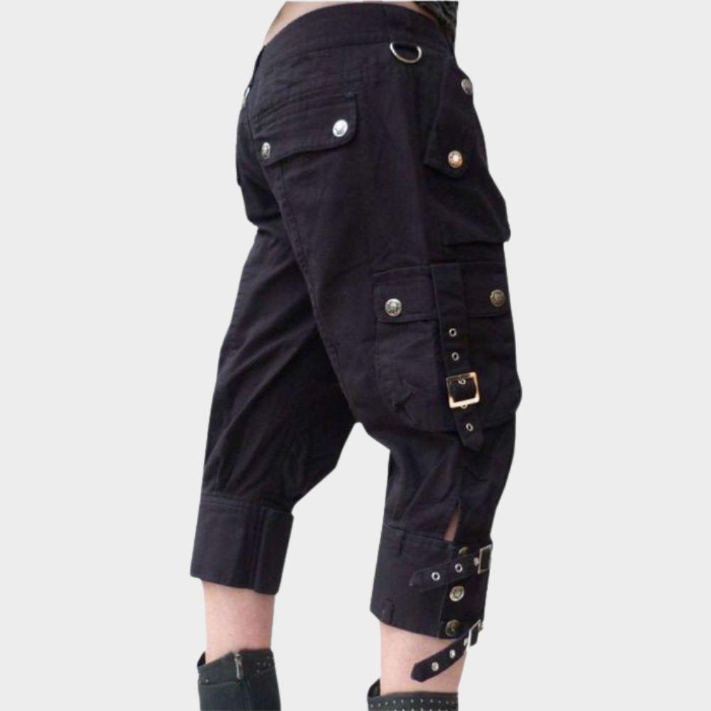 women wearing womens black jeans shorts at gothic clothings.