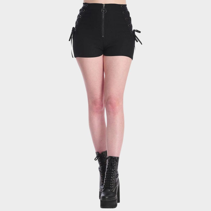 women wearing black dress shorts ladies at gothic clothings.