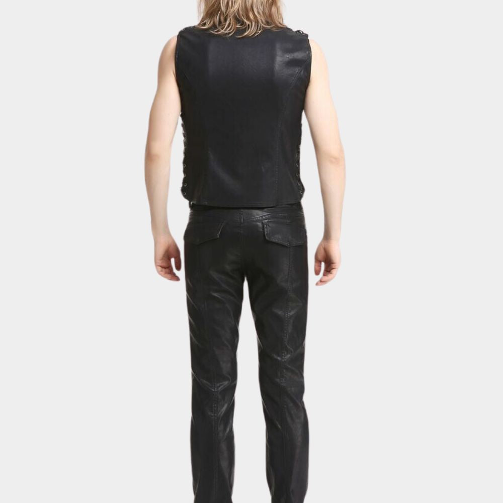 Black Faux Leather Gothic Vest for Men