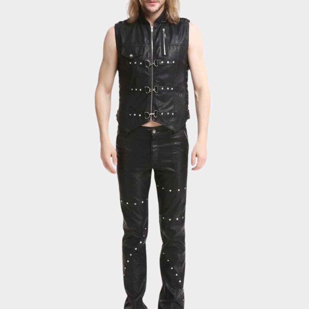 Black Faux Leather Gothic Vest for Men