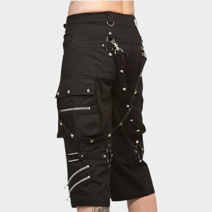 men wearing black mens cargo shorts on gothic clothings.