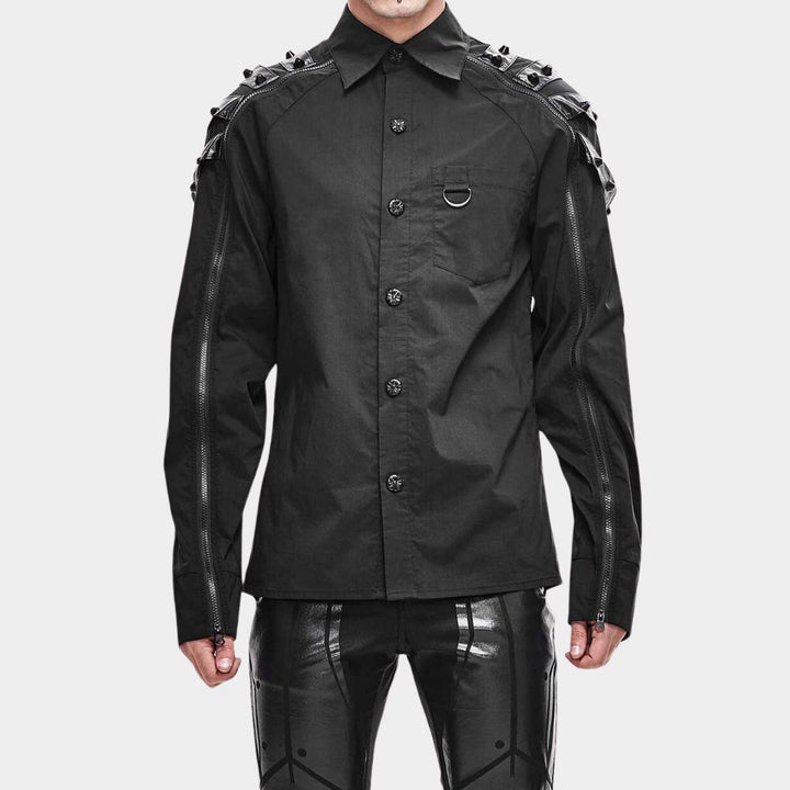 Black Studded Gothic Shirt for Men