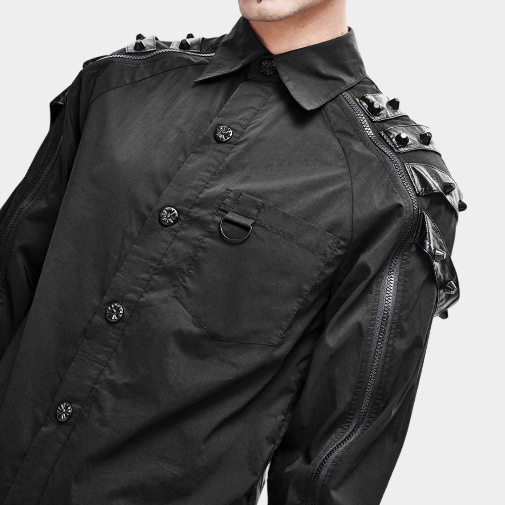Black Studded Gothic Shirt for Men