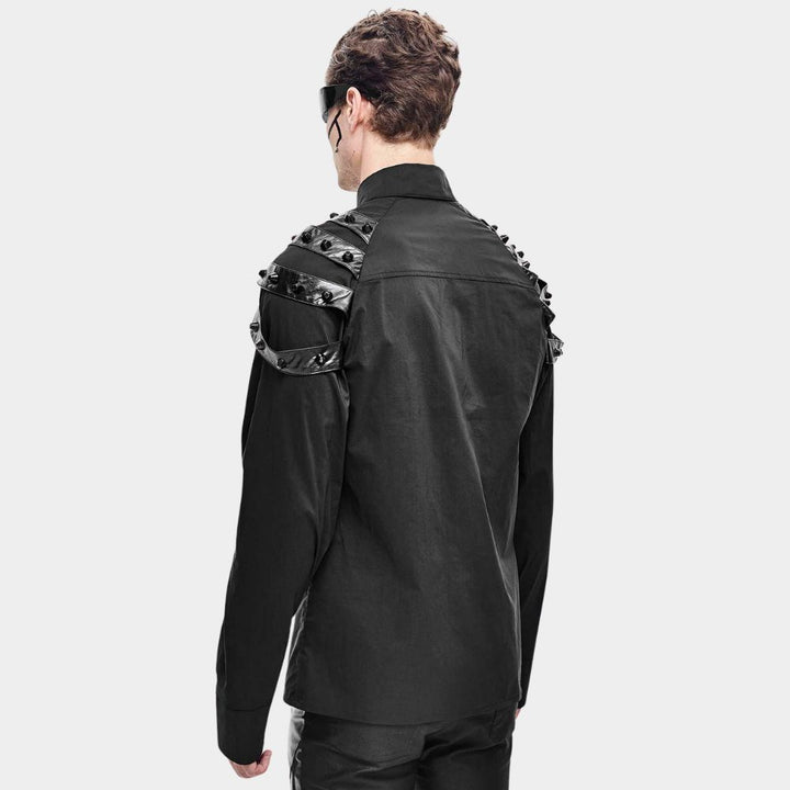 Black Studded Gothic Shirt for Men