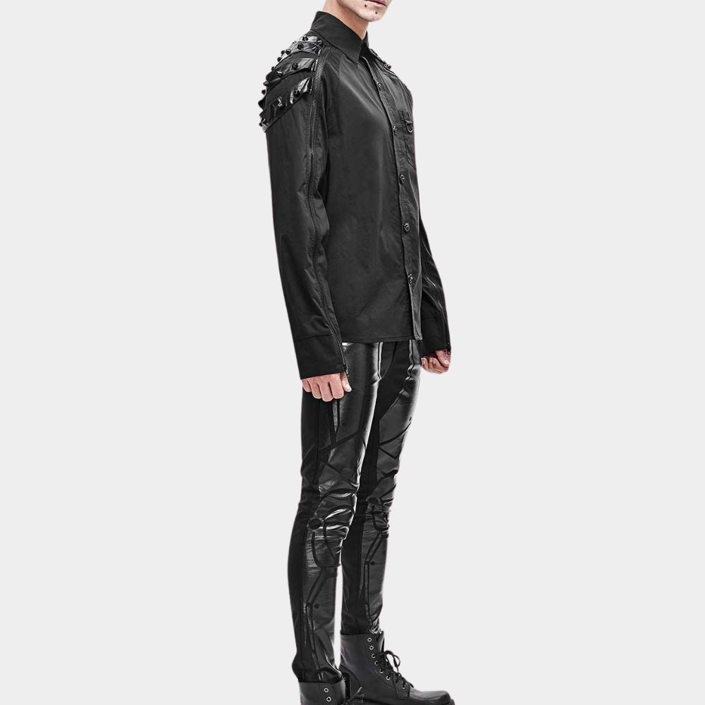 Black Studded Gothic Shirt for Men