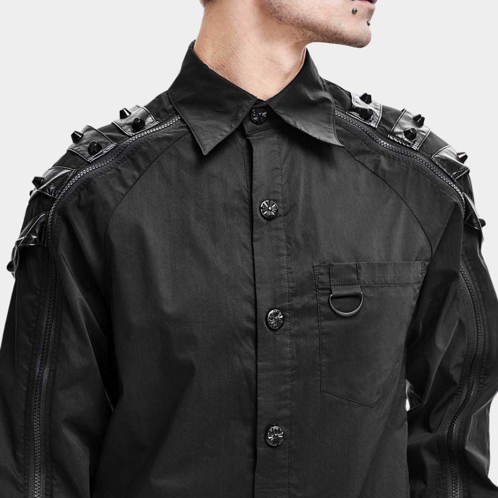 Black Studded Gothic Shirt for Men