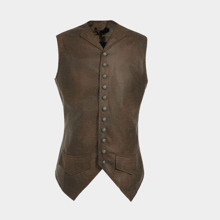 Brown Leather Steampunk Pirate Vest Mens