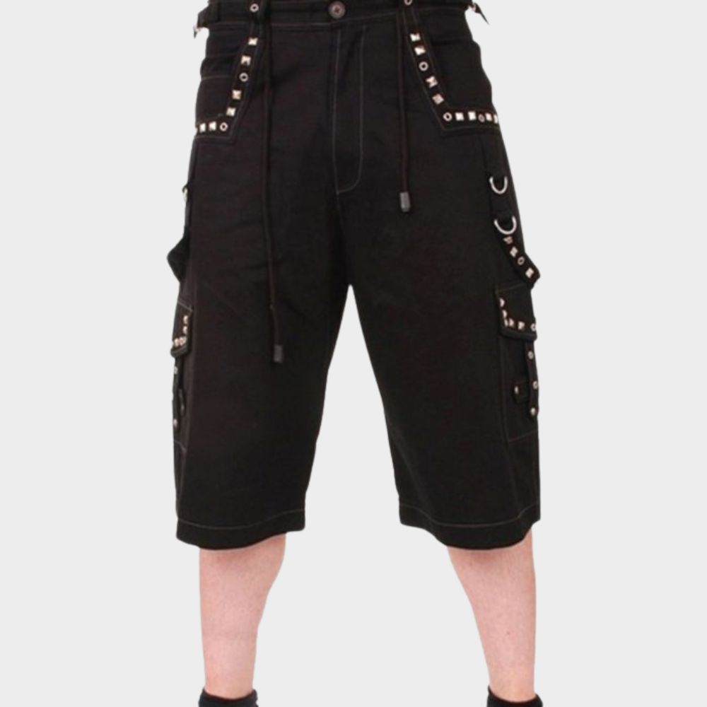 men wearing cargo goth shorts at gothic clothings.