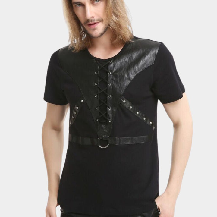 Gothic Half Sleeve Shirt with Leather Patch