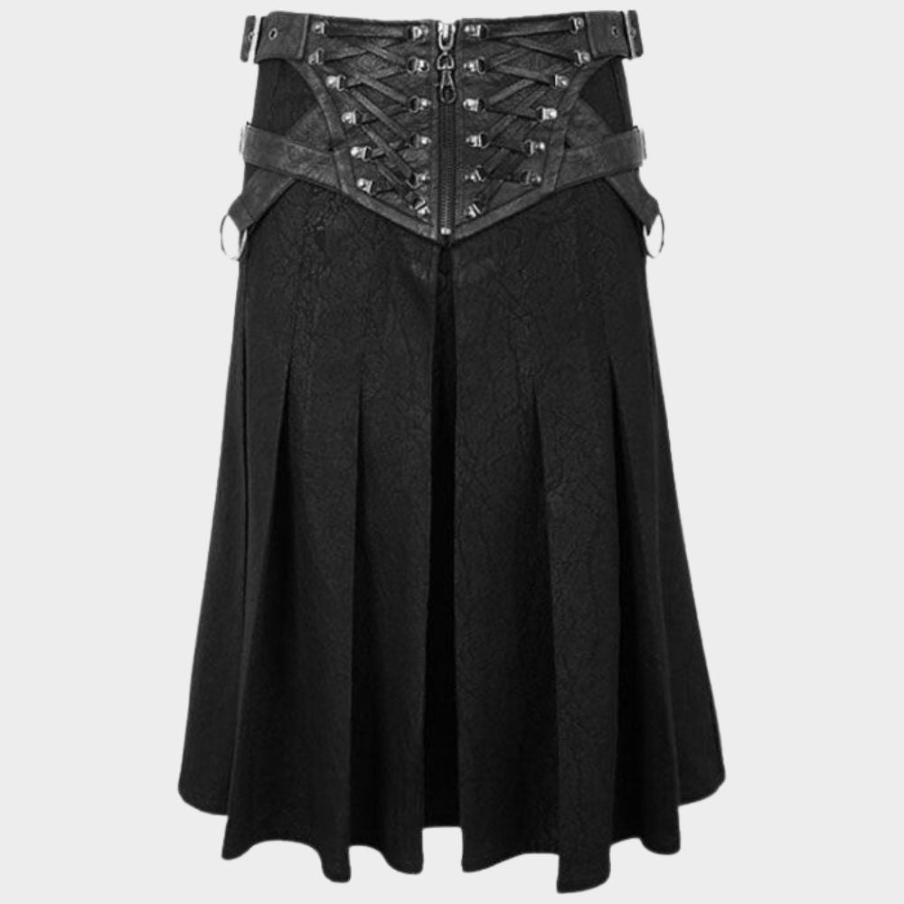 gothic mens kilt with grey background.