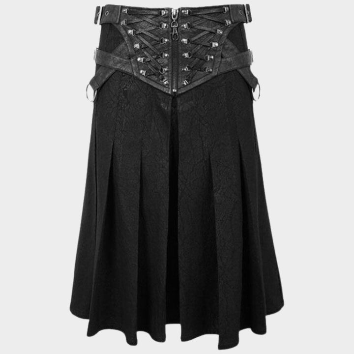 gothic mens kilt with grey background.