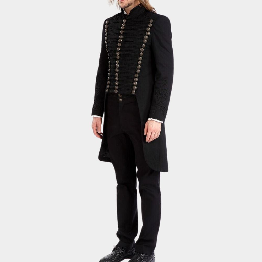 Men's Black Gothic Officers Long Coat