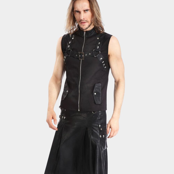Men's Gothic Black Sheepskin Leather Kilt