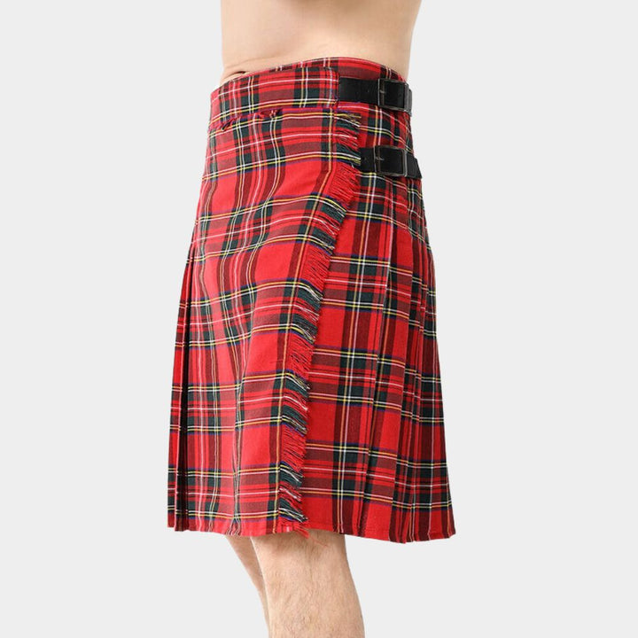 Men's Gothic Red Tartan Kilt with Leather Buckles