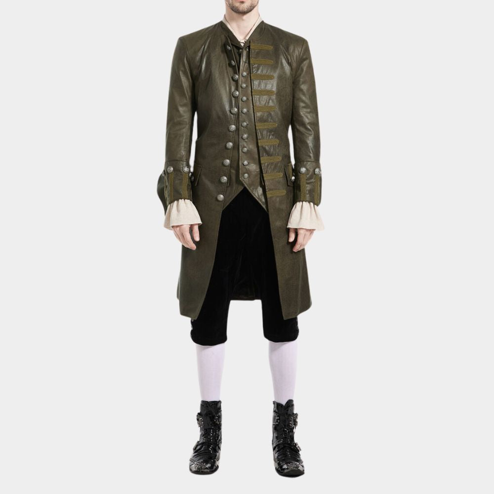 Men's Green Leather Pirate Coat