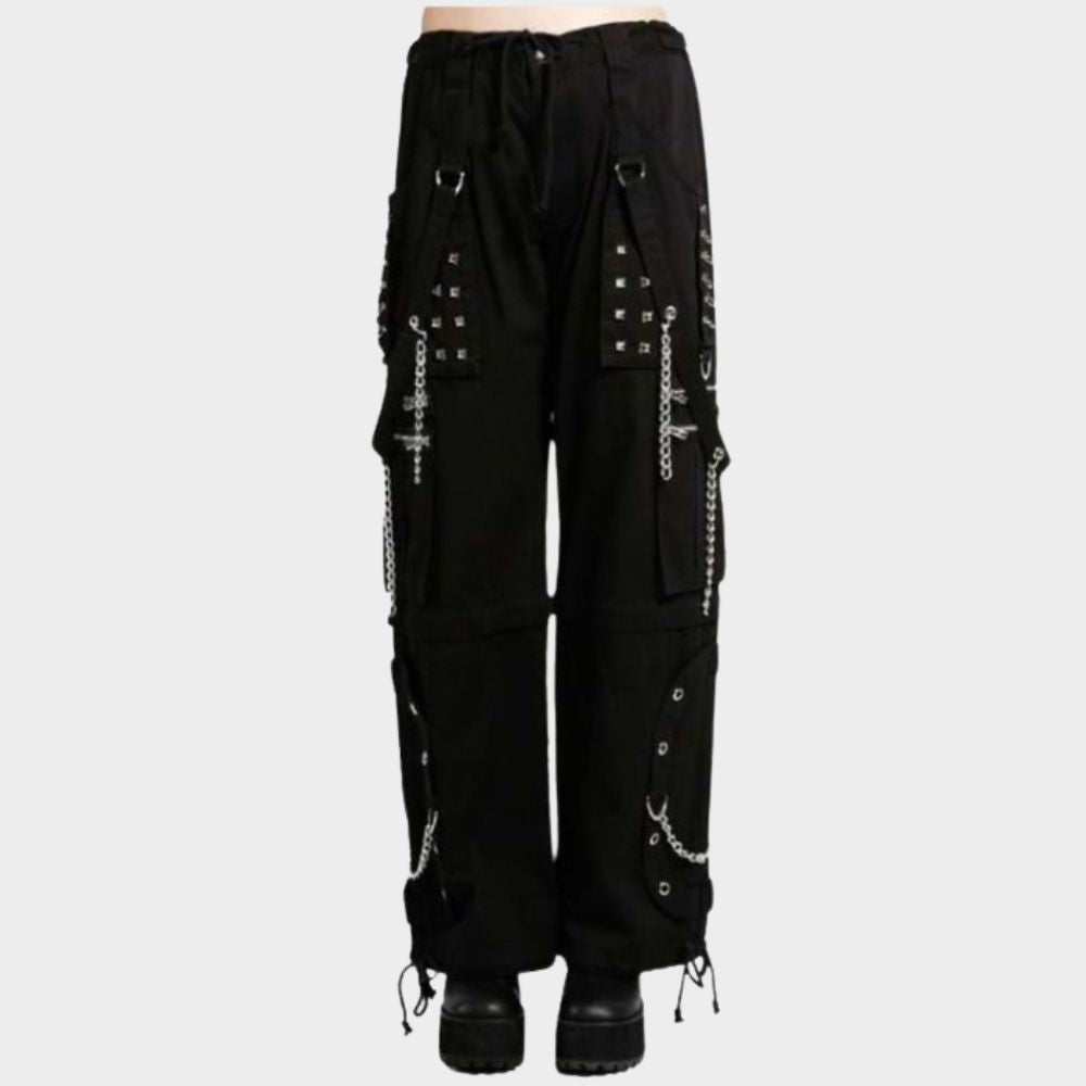 women wearing womens gothic black pants at gothic clothings.